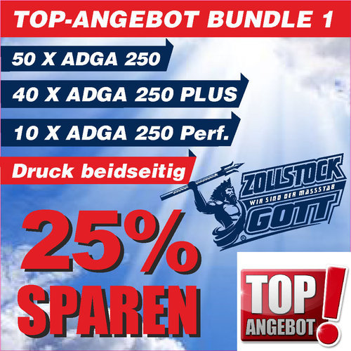Angebot / Bundle 1 / Jetzt 25% Sparen. 100 Stück Zollstöcke inkl. Premiumdruck, 3 unterschiedliche Adga 250er Serie